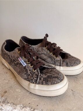 Superga Brown Snakeskin-Pattern Low Top Sneakers